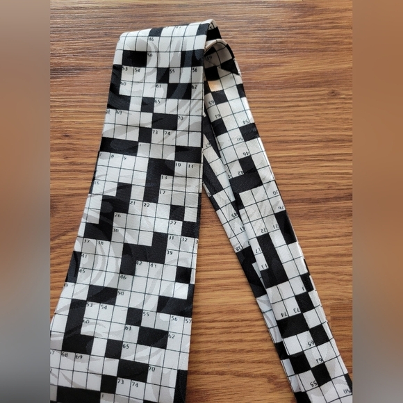 Fratello Men's Necktie Crossword Design Black White Vintage - Picture 3 of 6